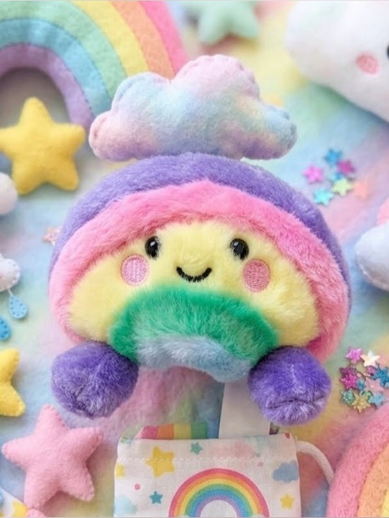 Palm Pals Other - Rainbow Plush Charm - Multicolor Kawaii Face Palm Pals